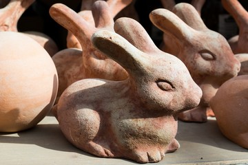 Clay garden rabbits