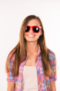 girl with funny glasses smiling