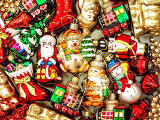 Christmas decorations baubles, balls, toys and colorful ornament