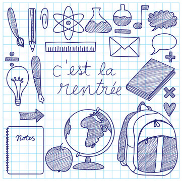 Rentr&eacute;e des classes, vecteur de dessins d'enfants relatifs &agrave; l'&eacute;cole