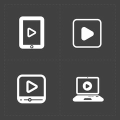 Flat video player icons on dark background.
