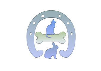 Hufeisen mit Katze Kaninchen und Hundeknochen / Design für einen Tierarzt oder für den Bauernhof