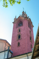 Dogliani (Cuneo): the church bell tower. Color image