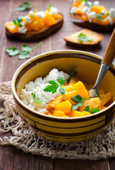 Grilled pumpkin with homemade cheese and herbs