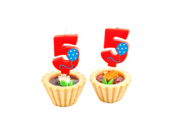 cakes with fifty five years birthday candles