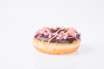 chocolate donuts on a white background
