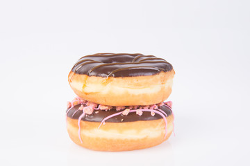 chocolate donuts on a white background