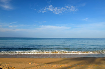 Beautiful beach with blue sky at Mai khao beach, Phuket, Thailand..