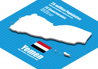 Yemen map vector three dimensional