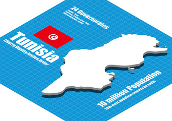 Tunisia map vector three dimensional