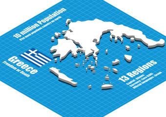 Greece map vector three dimensional