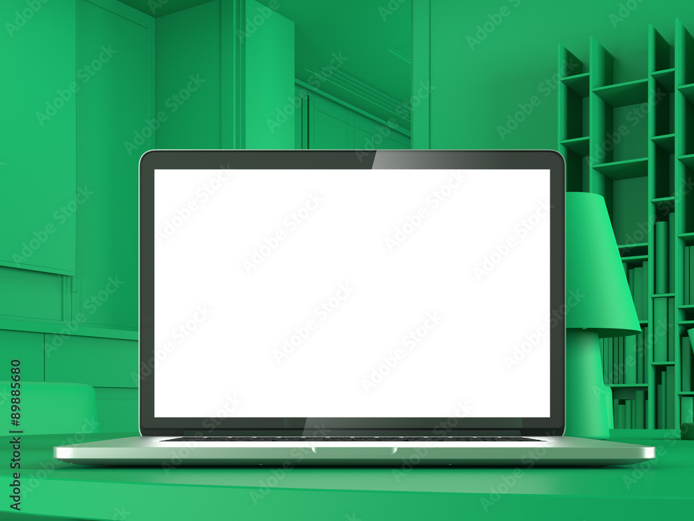 Poster abstract green modern workspace. 3d rendering