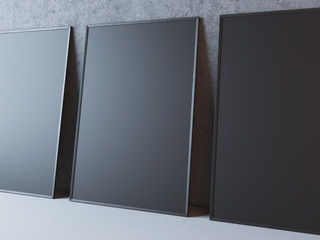 Three blank black frames