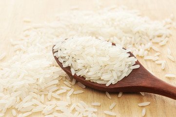 Rice,White rice in wooden spoon