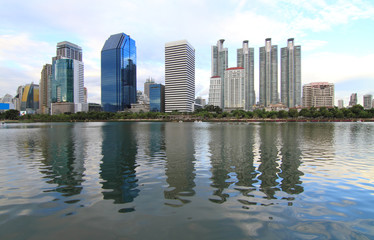 reflection of the city in the lake