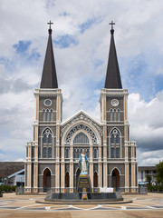 Fototapeta na wymiar Perspective corrected photo of the Cathedral of Immaculate Conception in Chanthaburi Province, Thailand