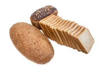 Different bread with bran on a light background