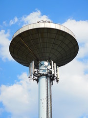 Detailed look at the water tower in the clouds. Czech Republic.