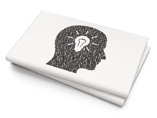 Information concept: Head With Light Bulb on Blank Newspaper