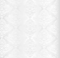 Wedding white damask pattern with vintage floral ornament