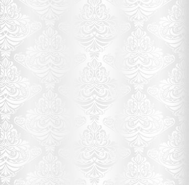 Wedding white damask pattern with vintage floral ornament