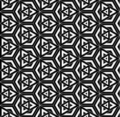 Vector seamless pattern sacred geometry ,Modern textile print with illusion, Black and white tiles , Symmetrical repeating background,bed sheets or pillow pattern