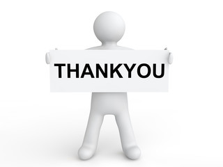 3d man holding thank you placard