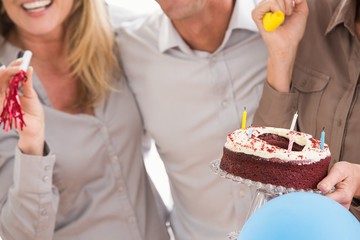 Casual business people celebrating birthday