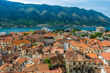 Naklejka na ściany i meble Top view on Kotor city and bay