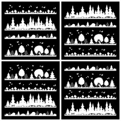 composition of white wood on black background trees flat style