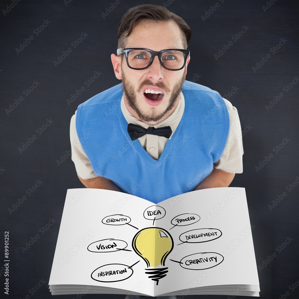 Poster composite image of nerd showing a book