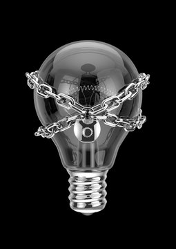 Intellectual Property / 3D Render Of Light Bulb With Lock Chain