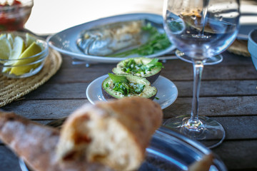 Grilled vegetablse on white plate.