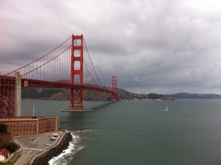 Golden gate bridge in cloudy day.