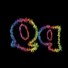 The letter q in grunge style on a black background