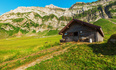 Typical European Alpine landscape, pastures and mountains