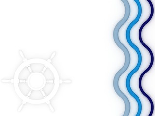 Fototapeta premium 3d background with waves and ship wheel isolated on white background