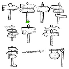 illustration vector doodles hand drawn wooden road signs collect