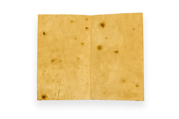 open old vintage book isolated on white background. Two clean sheet of paper.