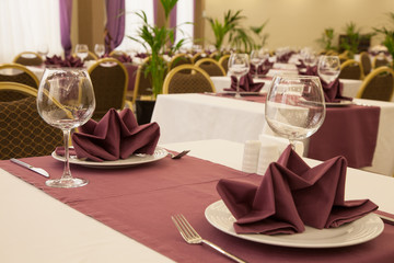 Restaurant table setting with wine glass