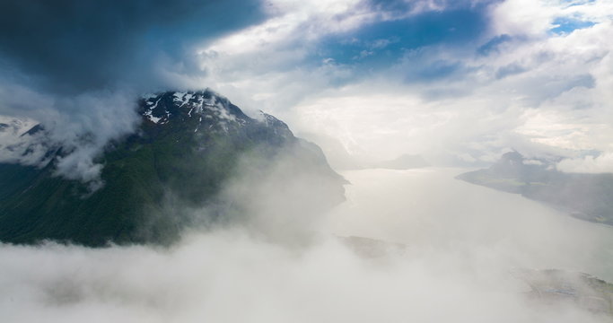 4K Norway Mountains And Landscape View - Clouds Time Lapse.
Andalsnes, Rauma, Norway