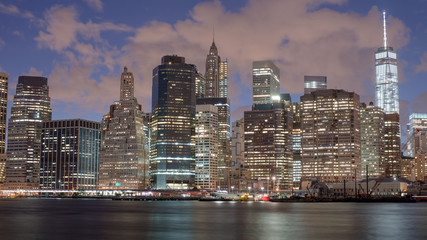 Fototapeta na wymiar Skyscrapers in Manhattan at night, New York City