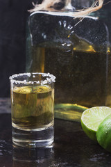 Tequila served with salt and lime