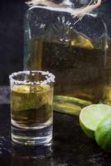 Tequila served with salt and lime