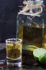 Tequila served with salt and lime