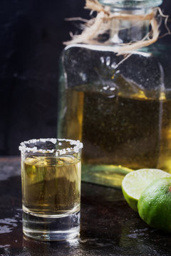 Tequila served with salt and lime