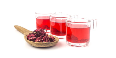 Fresh roselle juice on white background