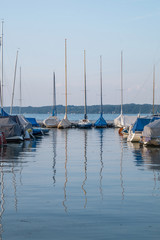 Obraz premium Parking colorful boats on a lake in Germany