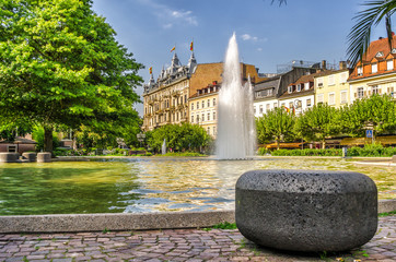 The central city fountain. Germany, Baden-Baden.