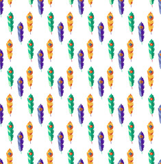 Seamless pattern with hand-drawn flat colorful feathers